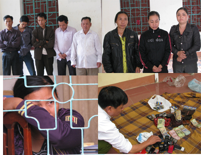 9 trong số 12 đối tượng bị bắt và tạm giữ tại Công an huyện Yên Thành.